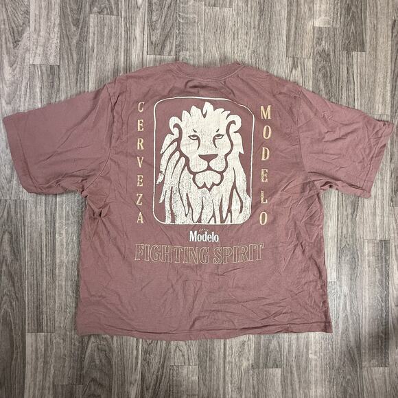 Modelo Beer T-Shirt Large Brown Graphic Espiritu Luchador Fighting Spirit - Picture 2 of 5